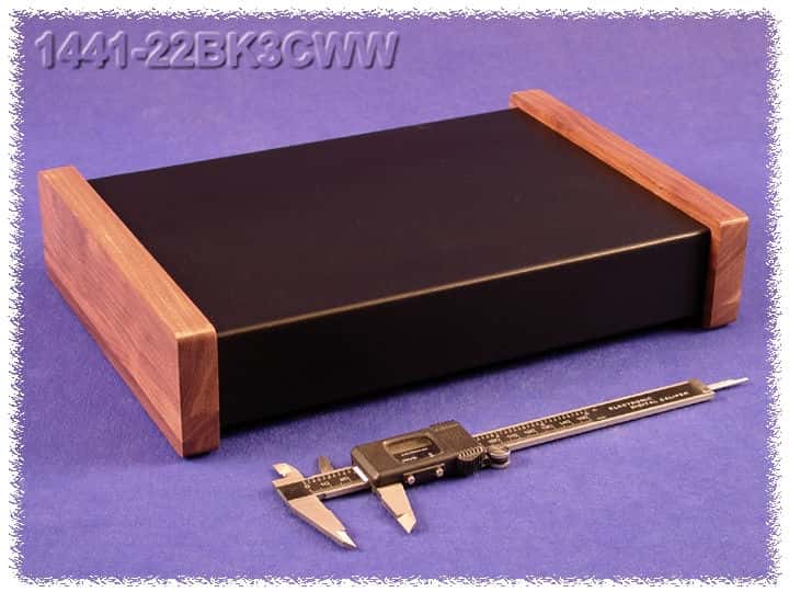 1441-16BK3CWW Hammond Gehäuse 254x152x51 Holz sw Stahl 0,9mm