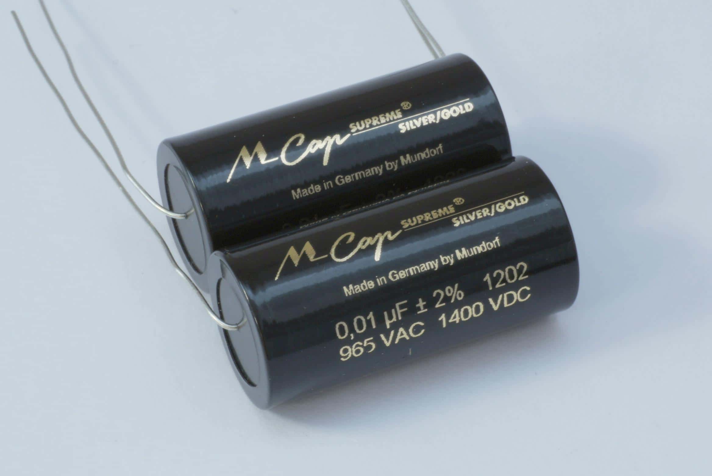 0,01uF Mundorf MCAP 1000V 2% Supreme Silber Gold 17x36mm