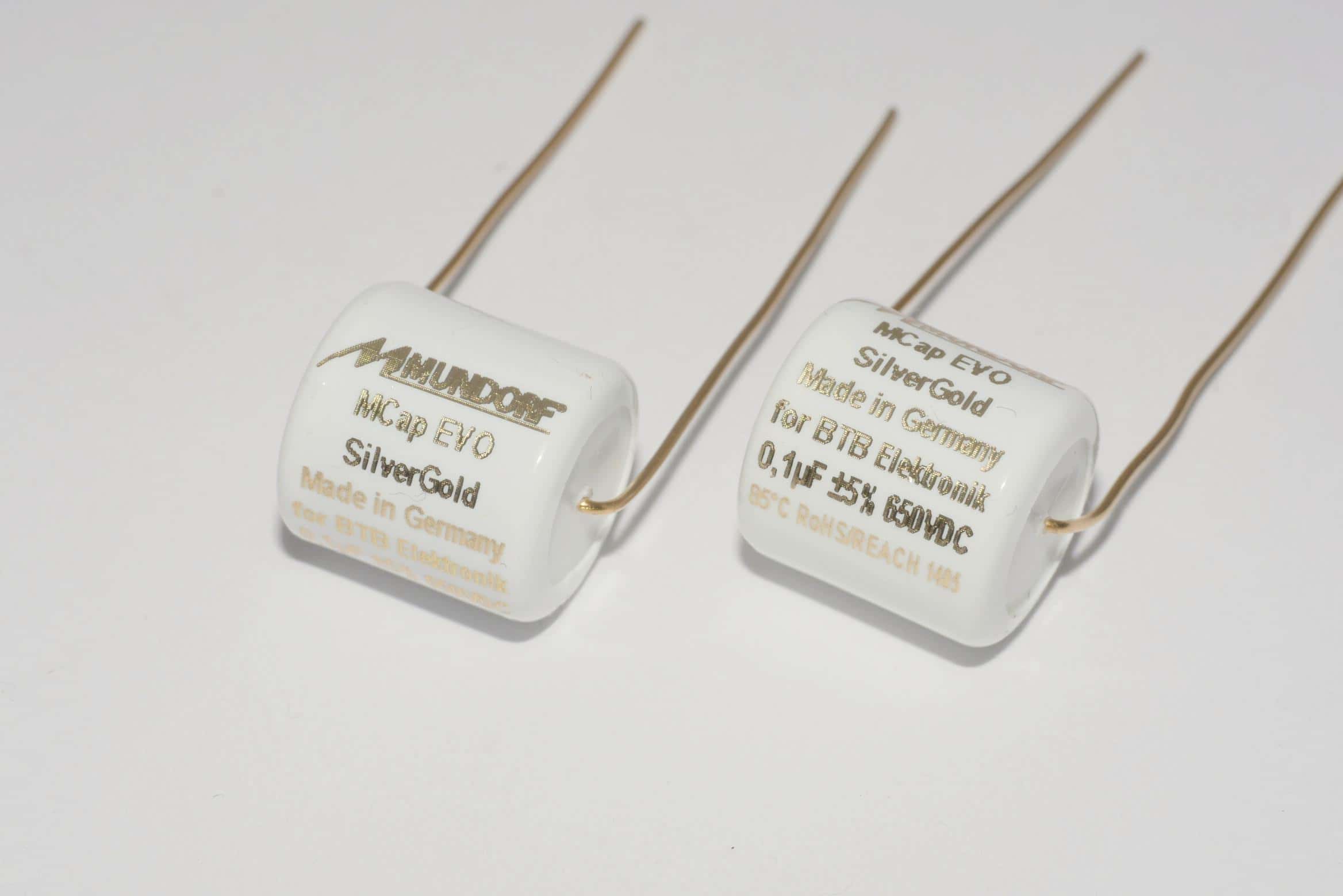 0,1uF Mundorf MCAP 650V 5% BTB SilberGold Evo Cap 12x12mm