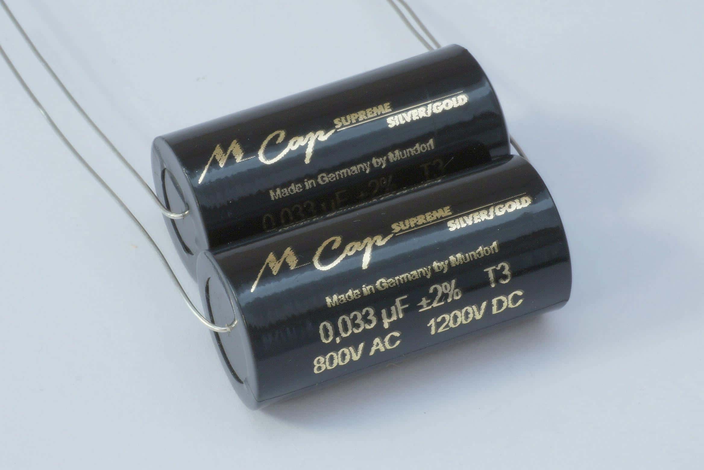 0,033uF Mundorf MCAP 1200V 2% Supreme Silber Gold 17x36mm