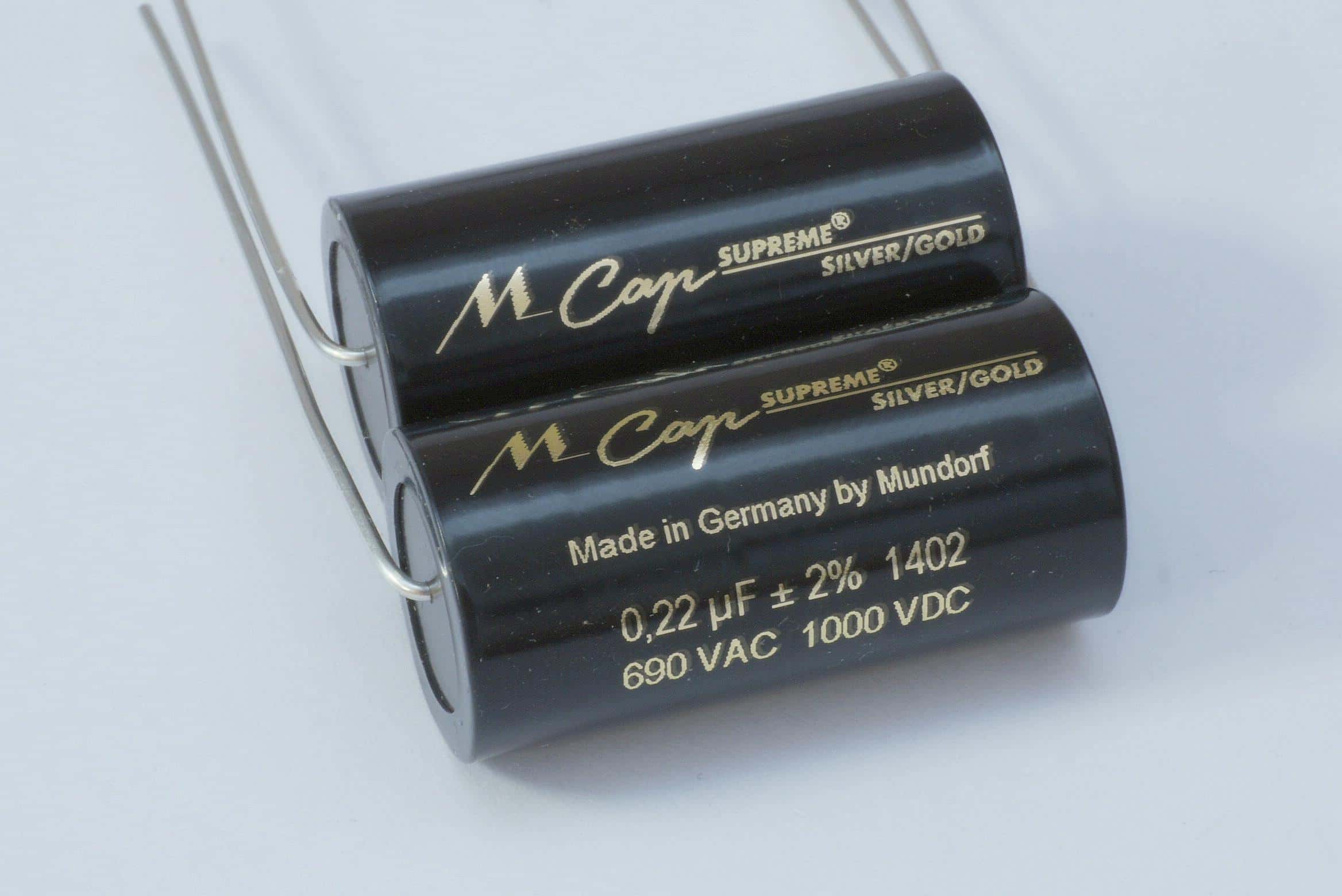 0,22uF Mundorf MCAP 1000V 2% Supreme Silber Gold 18x37mm