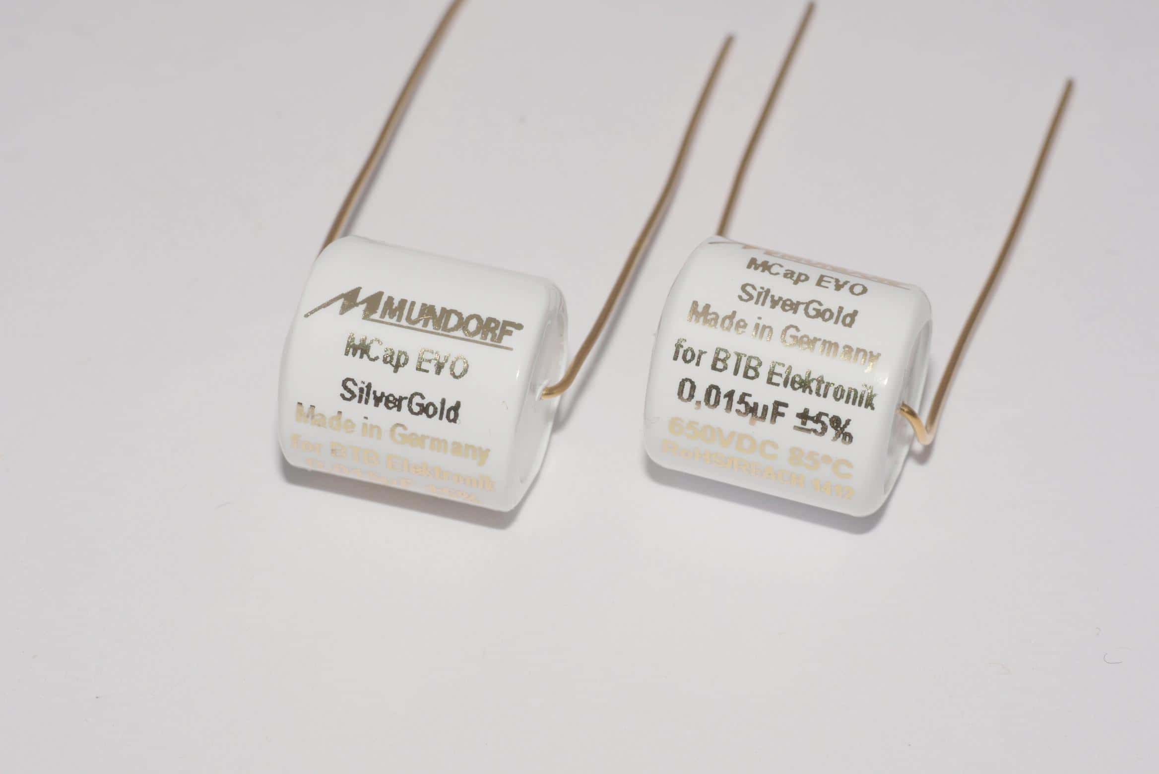 0,015uF Mundorf MCAP 650V BTB EVO SilberGold Cap 12x12mm