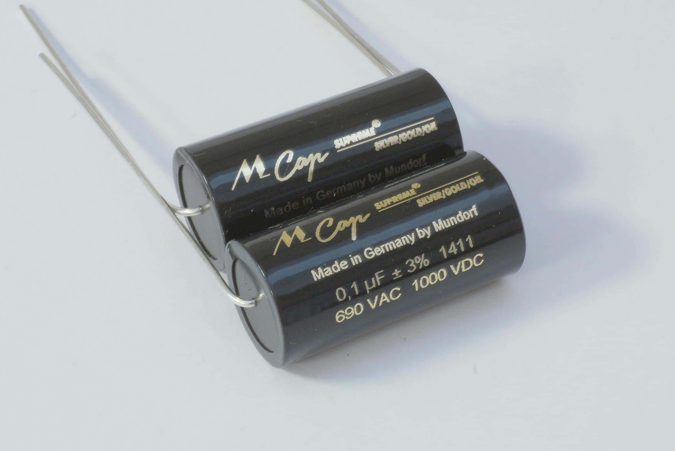 0,1uF Mundorf SUP.SGO 1000V 3% Supreme Silber Gold Öl 17x36mm